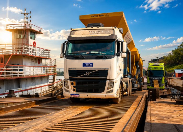 Transporte de caminhões, carretas, ônibus e implementos rodoviários em balsa para a Região Norte.